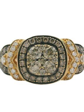 LeVian 14kt Yellow Gold Brown and White Diamond Cluster Cocktail Ring Size 10.5